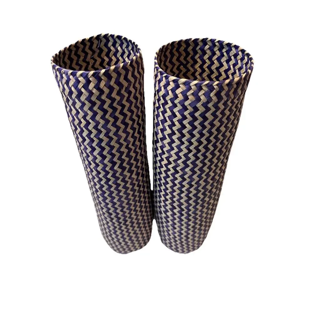 Handwoven Palm Leaf Chevron Wine Bottle‎ Case ~ 2-Piece Gift Basket Holder